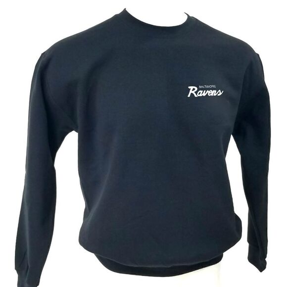BALTIMORE RAVENS Double Script Retro Logo BLACK Pullover Crewneck, Sweatshirt - Picture 2 of 5
